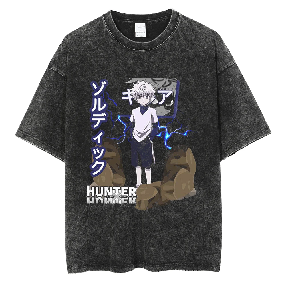 Hot Anime Hunter × Hunter GON FREECSS Print Tshirt Men Women Oversized T-shirts Manga T Shirt Harajuku Male Washed Cotton Tshirt 3