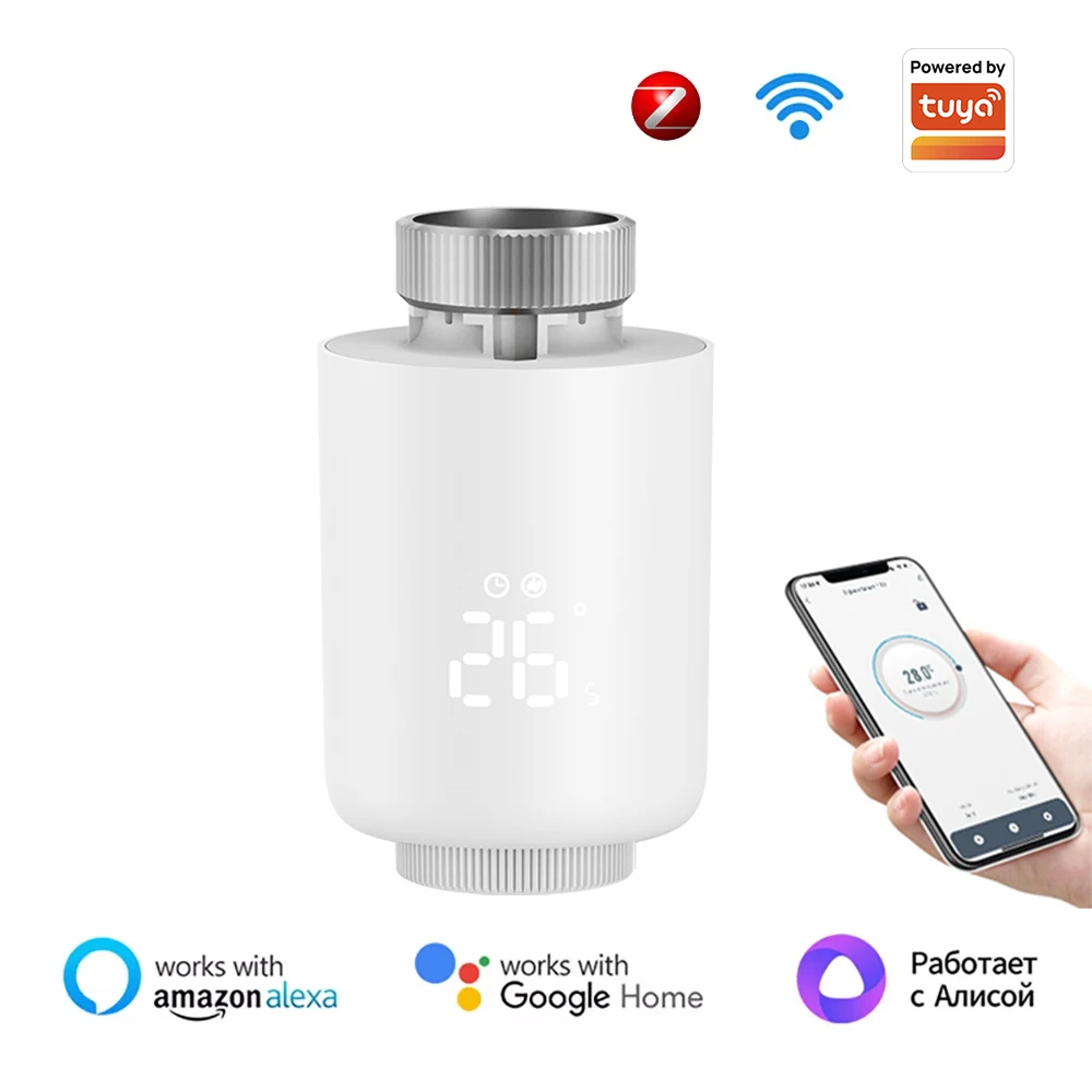 ตัวควบคุมอุณหภูมิหม้อน้ำ Tuya ZigBee, วาล์วควบคุมอุณหภูมิอัจฉริยะ TRV รองรับ Alexa และ Google Home 1