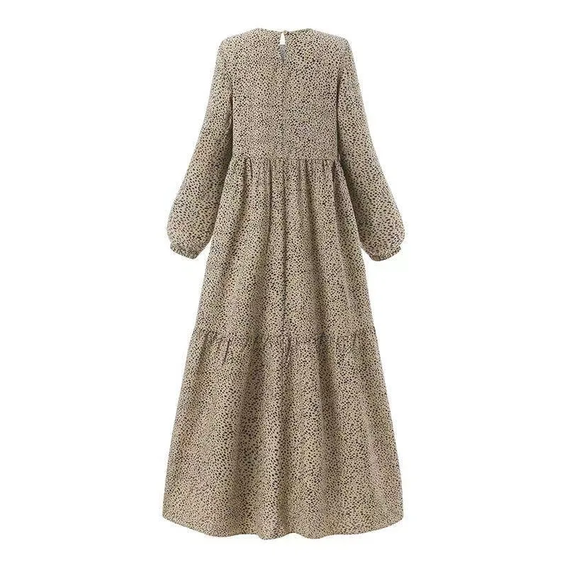 New Middle East Muslim Comfort and Casual Polka Dot Long Sleeve Pullover Loose Waist Long Dress dress  kaftan  evening dresses