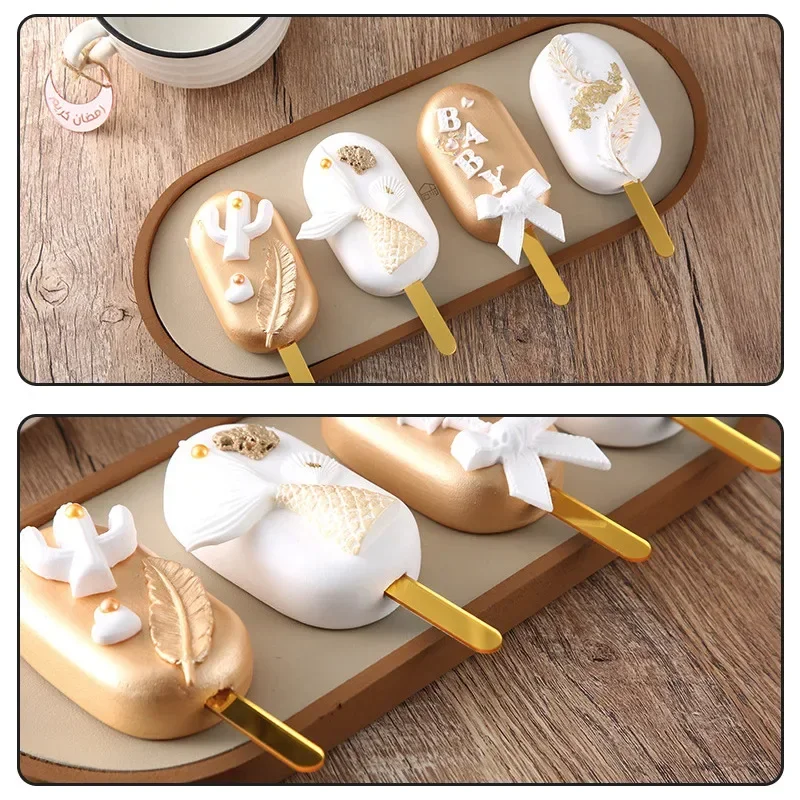 20pcs Ice Cream Sticks Acrylic Cake Topper Gold Mirror Stick for Birthday Party Ice Cream Decorations ice cream sticks