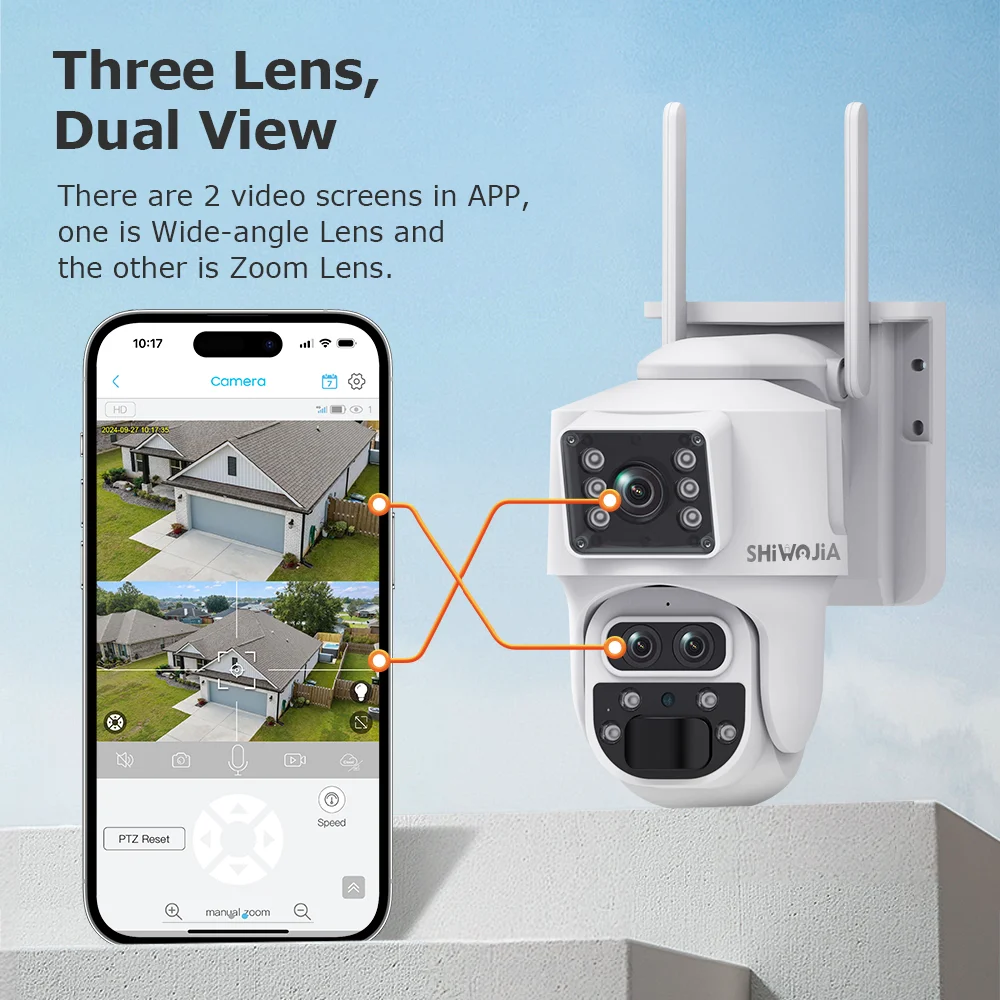 SHIWOJIA 15X ZOOM 4G SIM 12MP Three Lens WIFI Solar Powered PTZ Security Camera PIR Monitor CCTV Video Night Vision