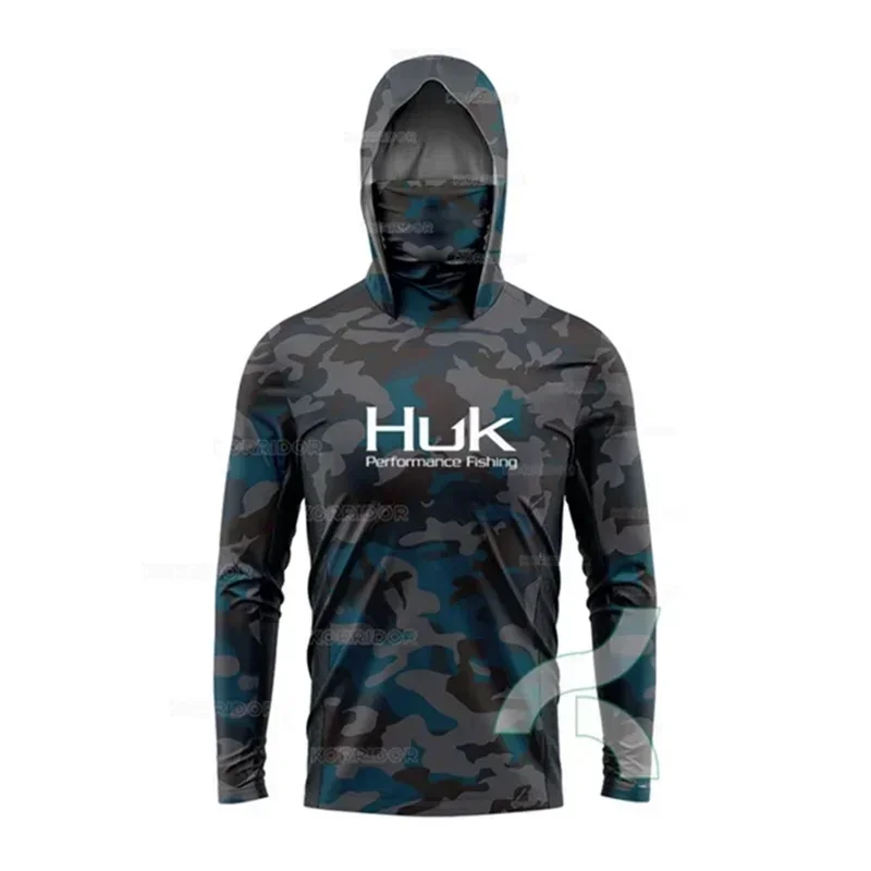 Fishing shirt Fishing clothes HUK Long Sleeve Anti-UV Fishing Hooded Shirts With Face Mask Fish Clothing Outdoor Sun Protection T-shirts UPF 50+