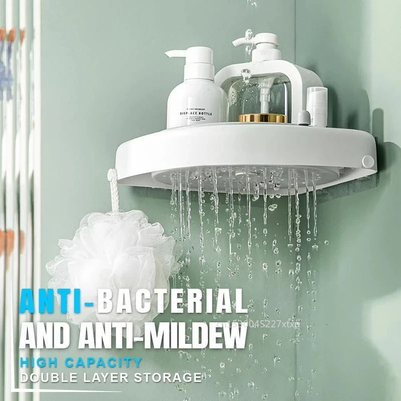 Rotatable Bathroom Corner Shelf Wall Mounted Shampoo Holder Triangle Rack Organizer Bathroom Shelves Kitchen Storage Shelf 3