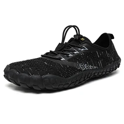 Men's Breathable Knitted Mesh Wide Toe Casual Shoes - Comfortable, Versatile, Barefoot - Inspired Design - 45 (Black)