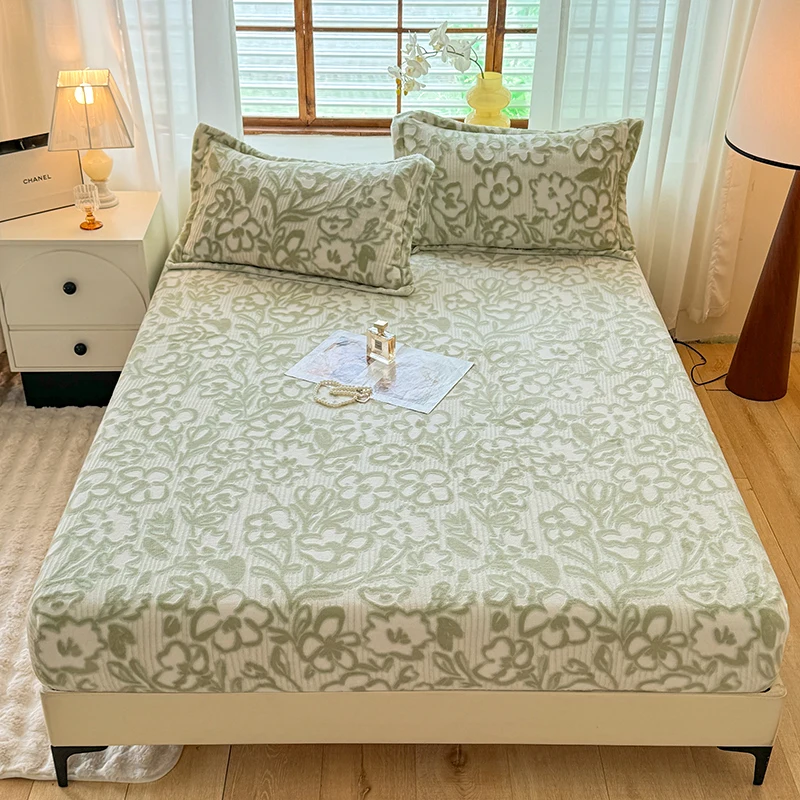 WinterFittedSheetFloralStyleBedLinenWarmBedsheetFlannelBed