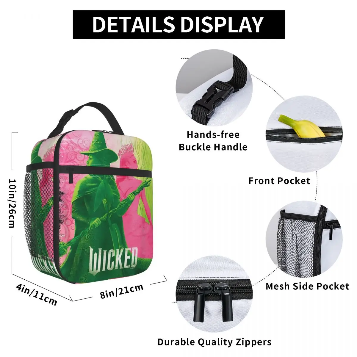 Wicked Elphaba & Glinda Tonal Insulated Lunch Bag Office Musical Movie 2024 Food Box Portable Fashion Cooler Thermal Lunch Box 6