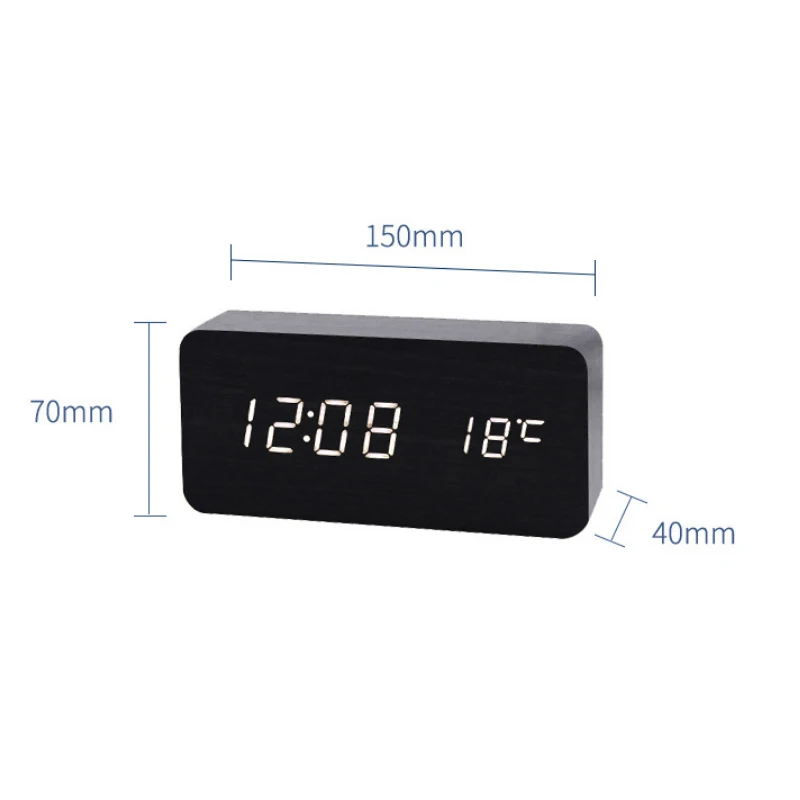 LED Wooden Digital Alarm Clock with Voice Control - Stylish Home Decor Clock