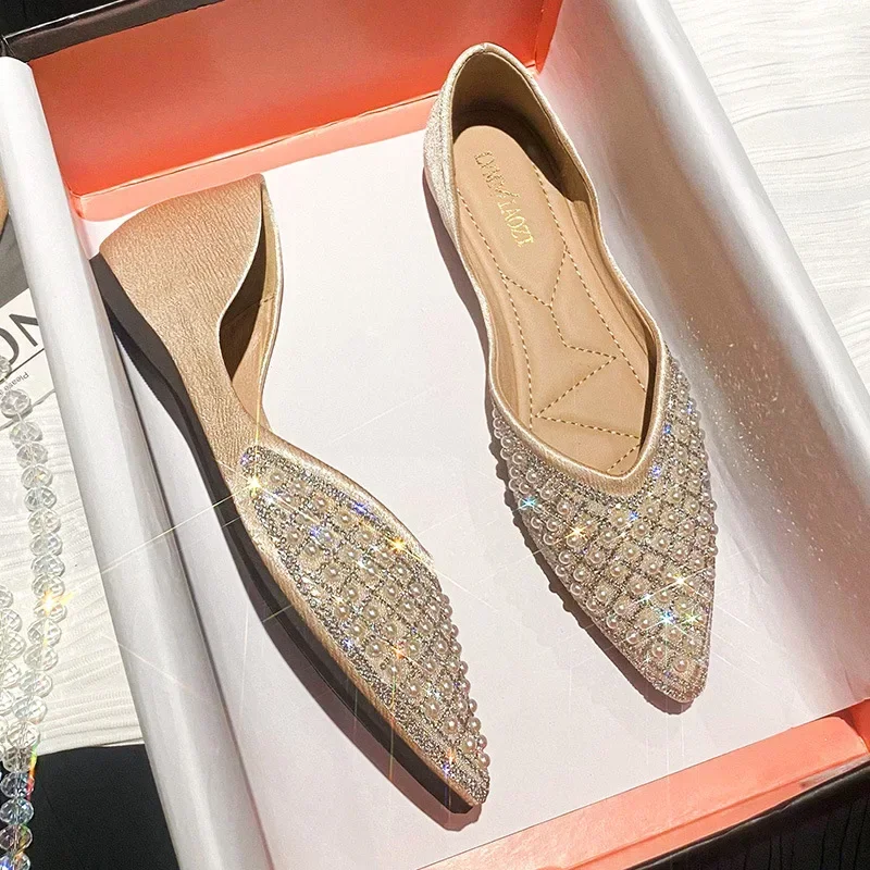 Rhinestone Shoes Women's Summer Flat New Design Sense Small Temperament Large Size 41 43