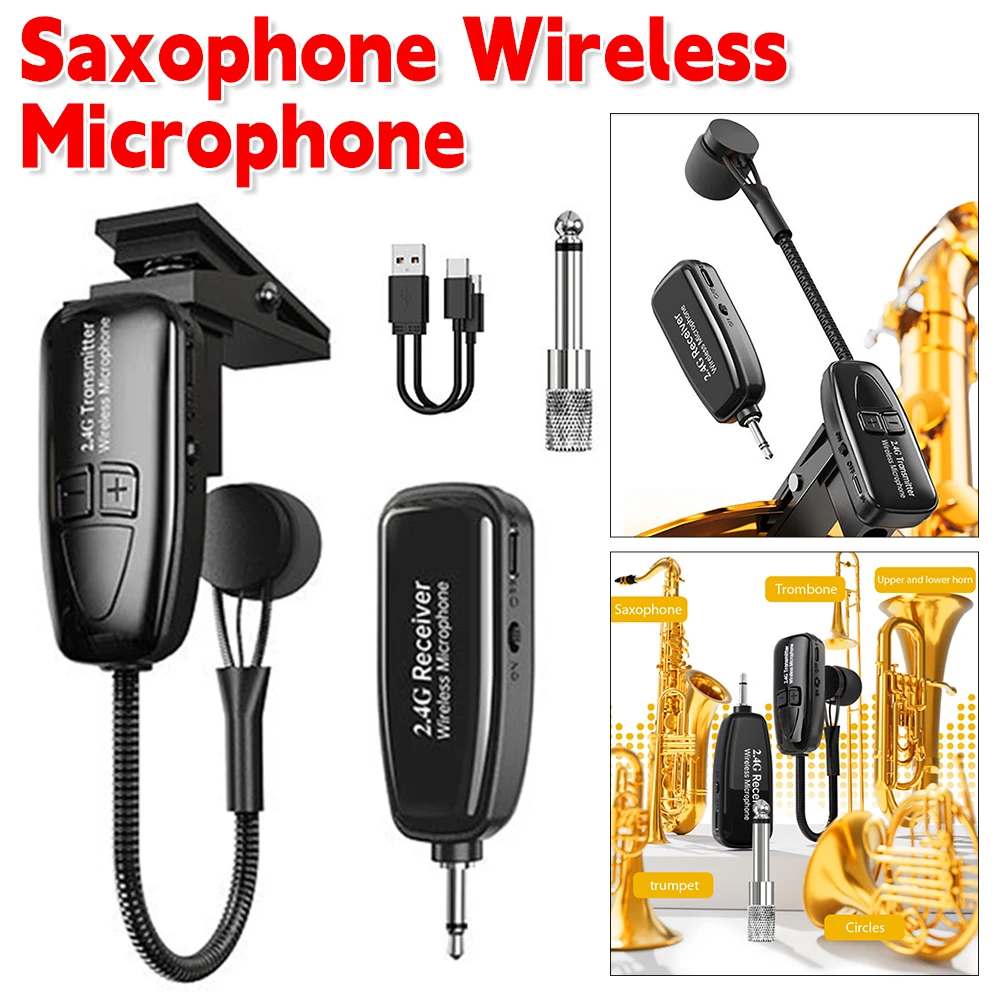 2.4G Saxophone Wireless Microphone Non-slip Wireless Receiver Transmitter Professional Wireless Microphone for Trumpets Trombone