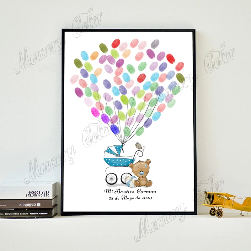 Personalized Them Name Date Cartoon Animal Baby Shower,Baptism and Kids Birthday Party Decoration Fingerprint DIY Painting