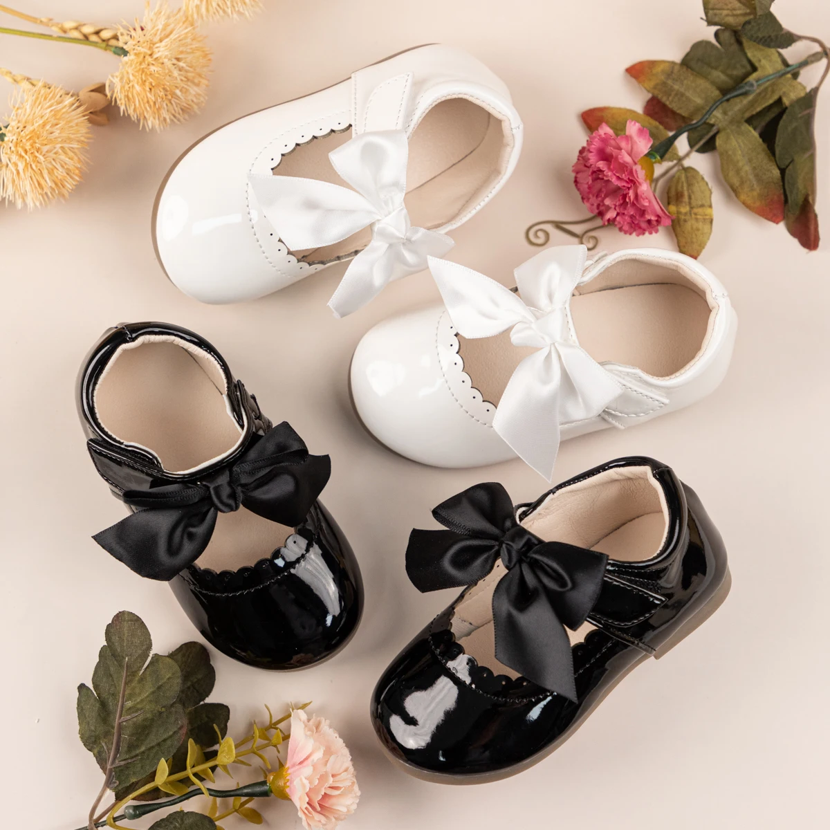 Bobowknot Little Kid Girls Princess Dress Shoes Student Party Pu Leather Comfort Macerie Sole Scarpe Per Bambini Party Wedding Flats