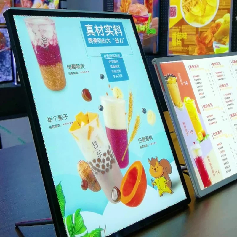 

Customized LED tempered surface emitting ultra-thin bar counter ordering board advertising milk tea shop menu price list display