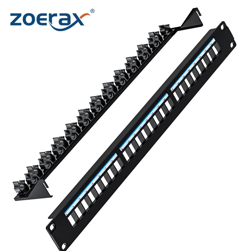 Zoerax-utp Patch Panel com Cabo Traseiro Ajustável Barra de Gerenciamento de Cabos para Rj45 Cat5e Cat6 Cat6a Usb Hdmi 24 Port Blank