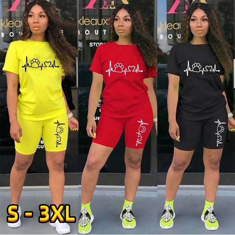 Women Tracksuit Summer T Shirts And Shorts Suit Top Tees 2 Pieces Set Joggers Sport Outfit for Woman Matching Sets t shirts tees christmas tree junkie t shirt tee in red size l m s xl