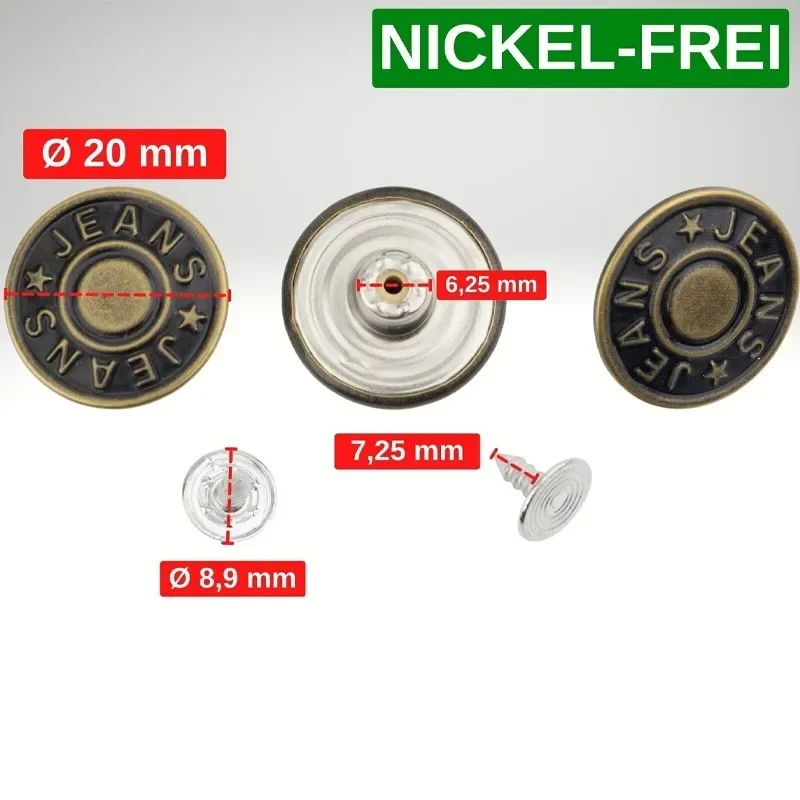 20Pcs/Set Jeans Replacement Buttons Screws 20mm No-Sewing Screw Button Repair Kit No Sew Metal Nailless Removable Jean Buttons 3