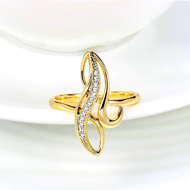 Huitan Simple Fashion Design Finger Ring Lady Engagement Ceremony Accessories with Shiny Zirconia Gold Color Jewelry