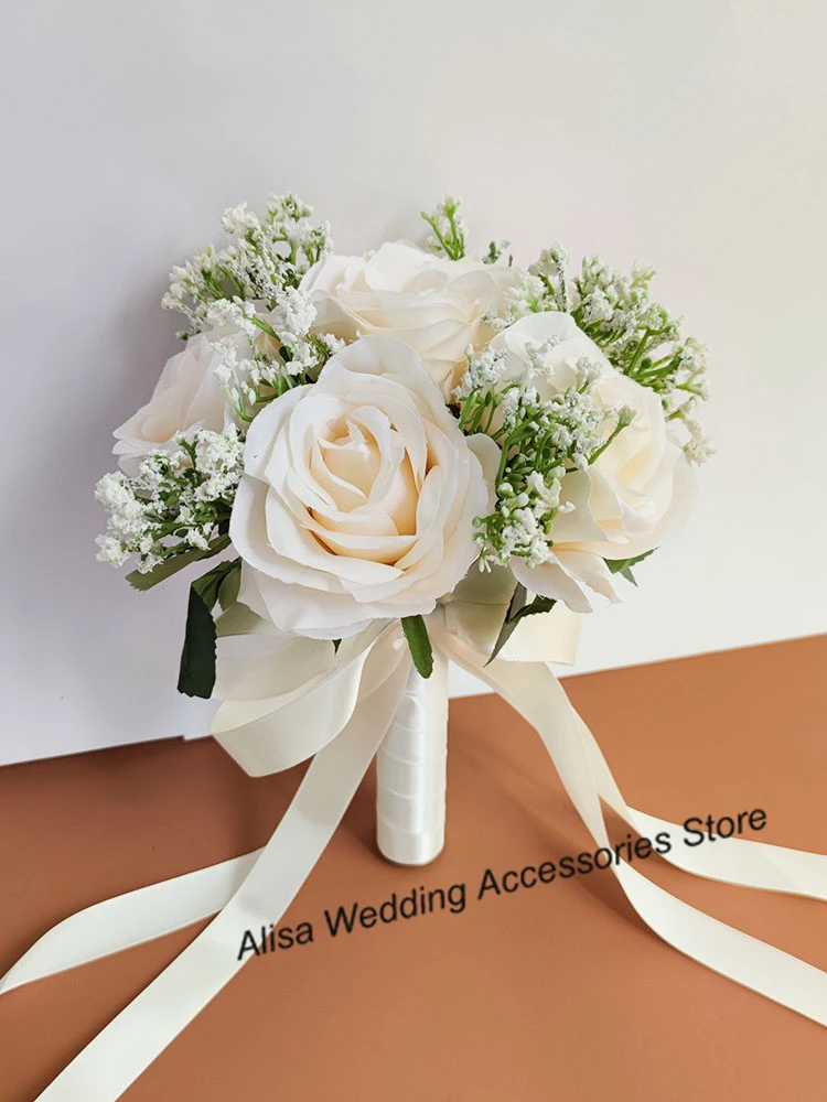 Ivory Wedding Bouquet For Bride Bridesmaid Artificial Flowers Rose Gypsophila Bridal Bouquet Mariage Wedding Accessories