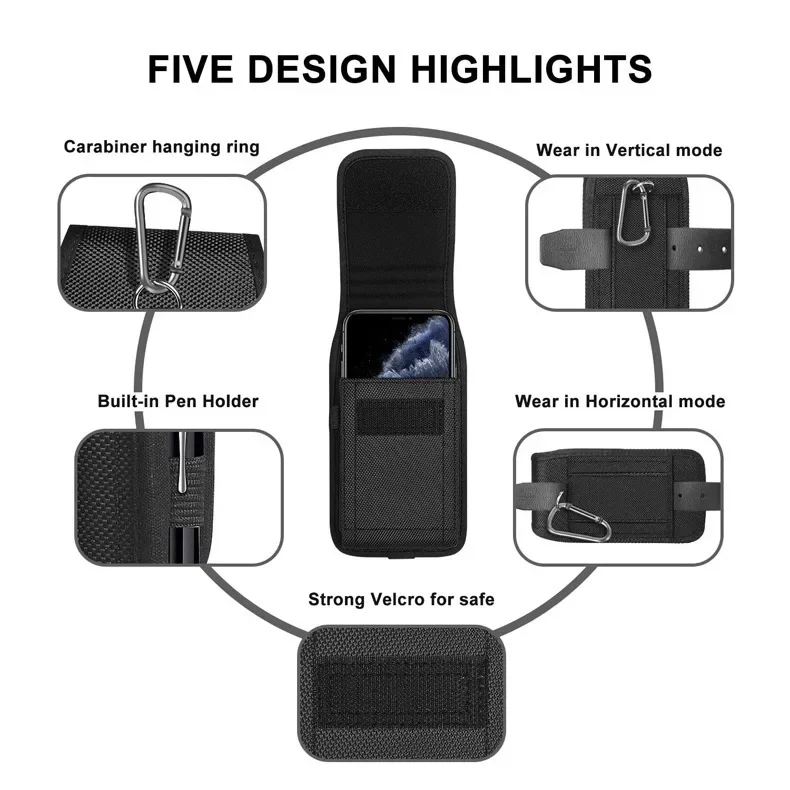 Tactical Cell Phone Pouch Holster with Free D Shaped Buckle Protable Wallet Card Waist Pack Outdoor Sports Nylon Carrying Case