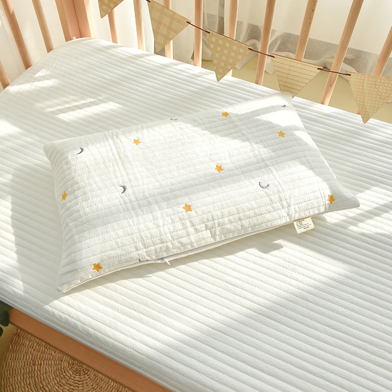 Baby Pillowcase Cotton Quilted Bear Star Moon Embroidery Newborn Pillow Cover Without Filler 30x50cm 4