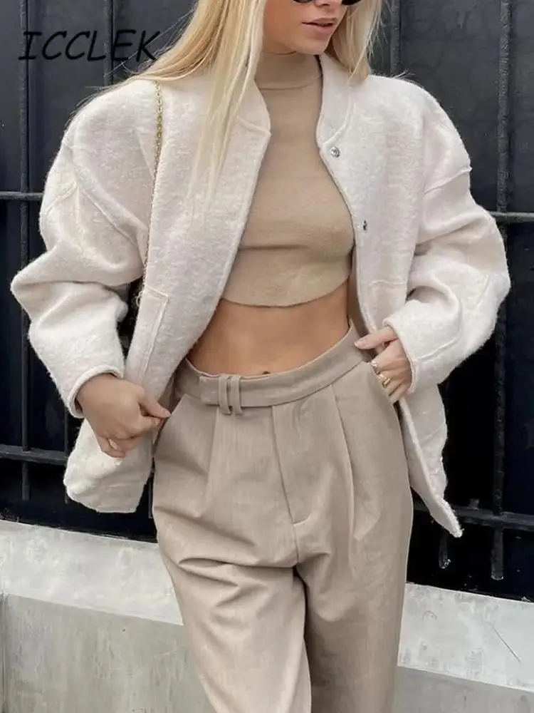 

Traf Women Bomber Jackets Zat 2023 Women's Jackets Coat Bombers Grey Woolen Outwear With Button Oversized Jacket Solid Top Coats