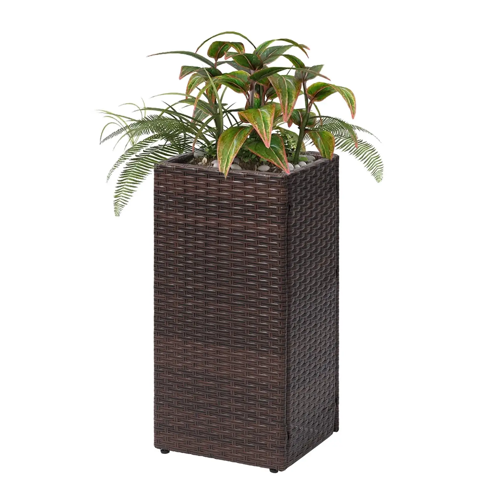 

Outdoor Plant Tall Planter Rattan Modern Tall Square Planter Box with Removable Liner Indoor Outdoor (12" x 12" x 24")