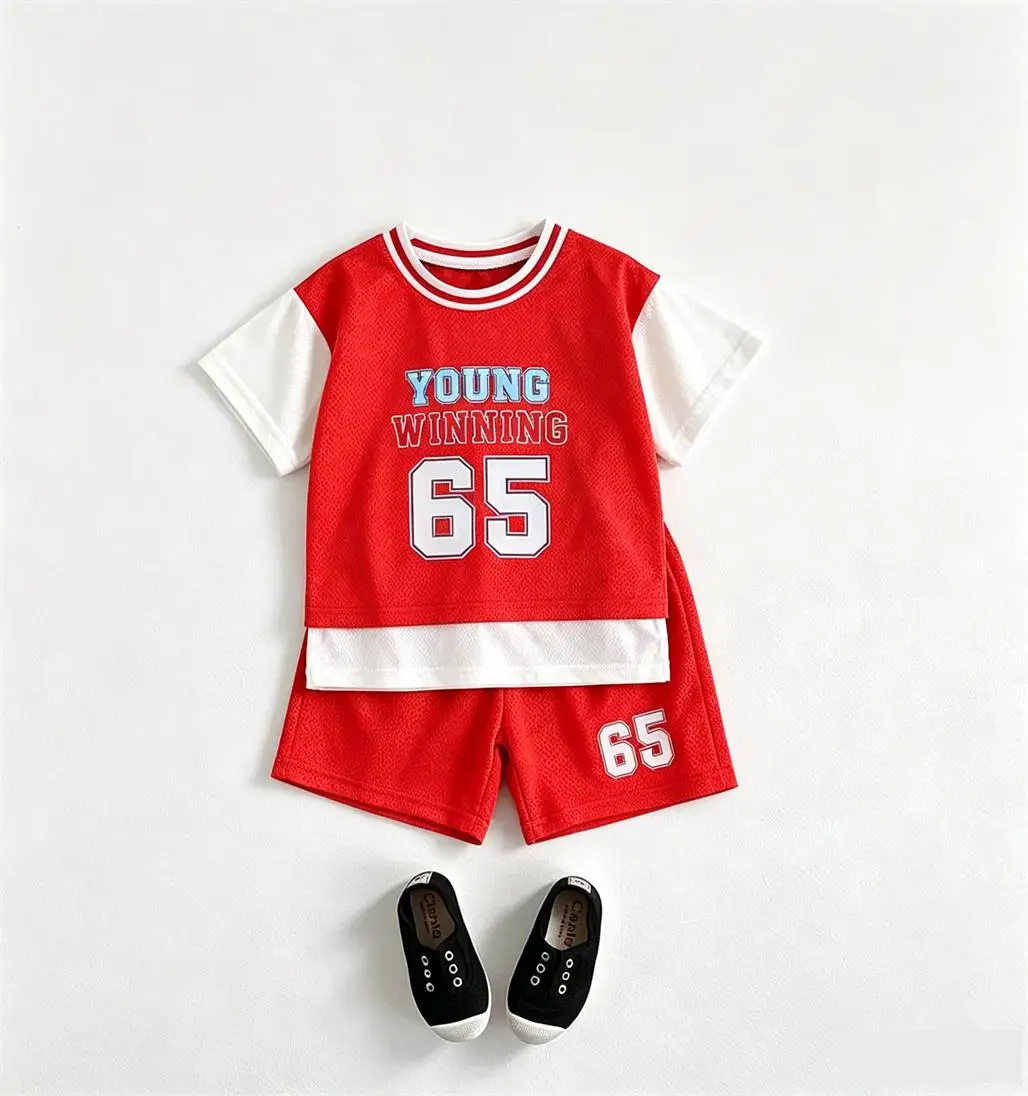 Boys Casual Sports Clothes Short-sleeved Outfits Round Neck TShirt+Shorts 2pcs Summer Clothing Thin Tees Shorts Trendy Wear - 5