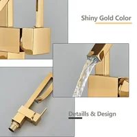 ก๊อกน้ำอ่างล้างหน้า ก๊อกน้ำทองเหลือง ก๊อกผสมน้ำในห้องน้ำ สีดำ/สีทอง ก๊อกน้ำอ่างล้างหน้าแบบก้านโยกเดี่ยว ก๊อกน้ำร้อนและน้ำเย็นสำหรับห้องน้ำ 3