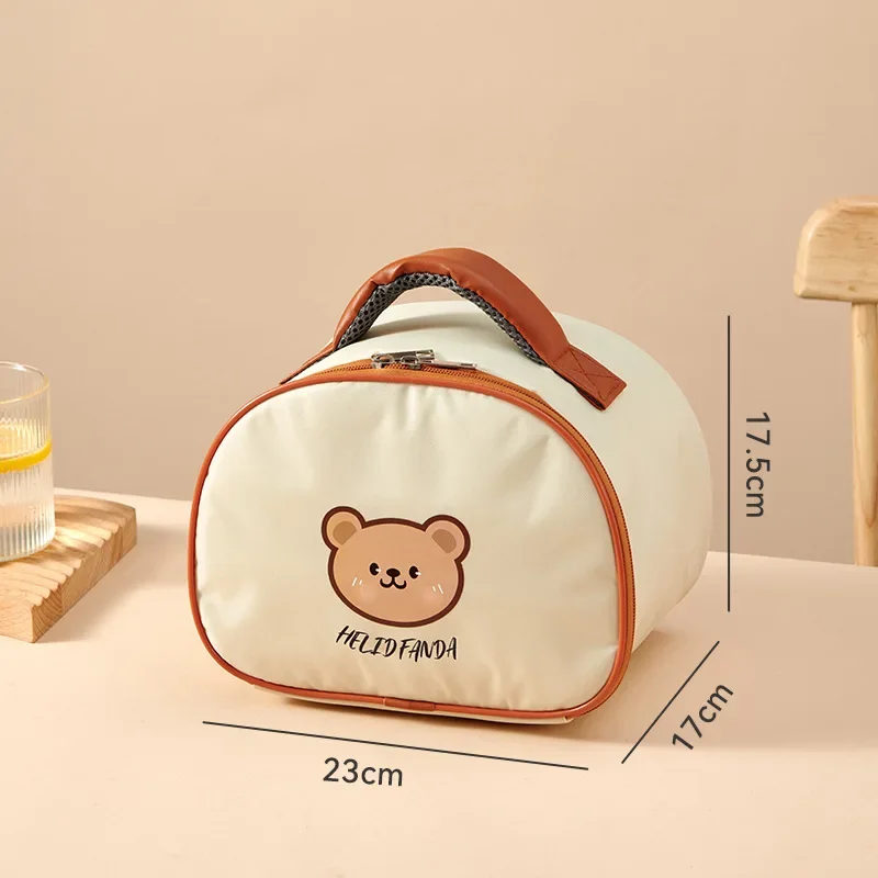 어린이용 가죽 곰 도시락 가방, 대용량 도시락 파우치, 단열 쿨러, 식기 컵 토트 피크닉 박스 포함