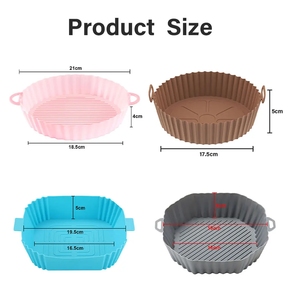 Silicone Air Fryer Oven Baking Tray Fried Chicken Basket Mat Silicone Pot Round Square Replacement Grill Pan Accessories