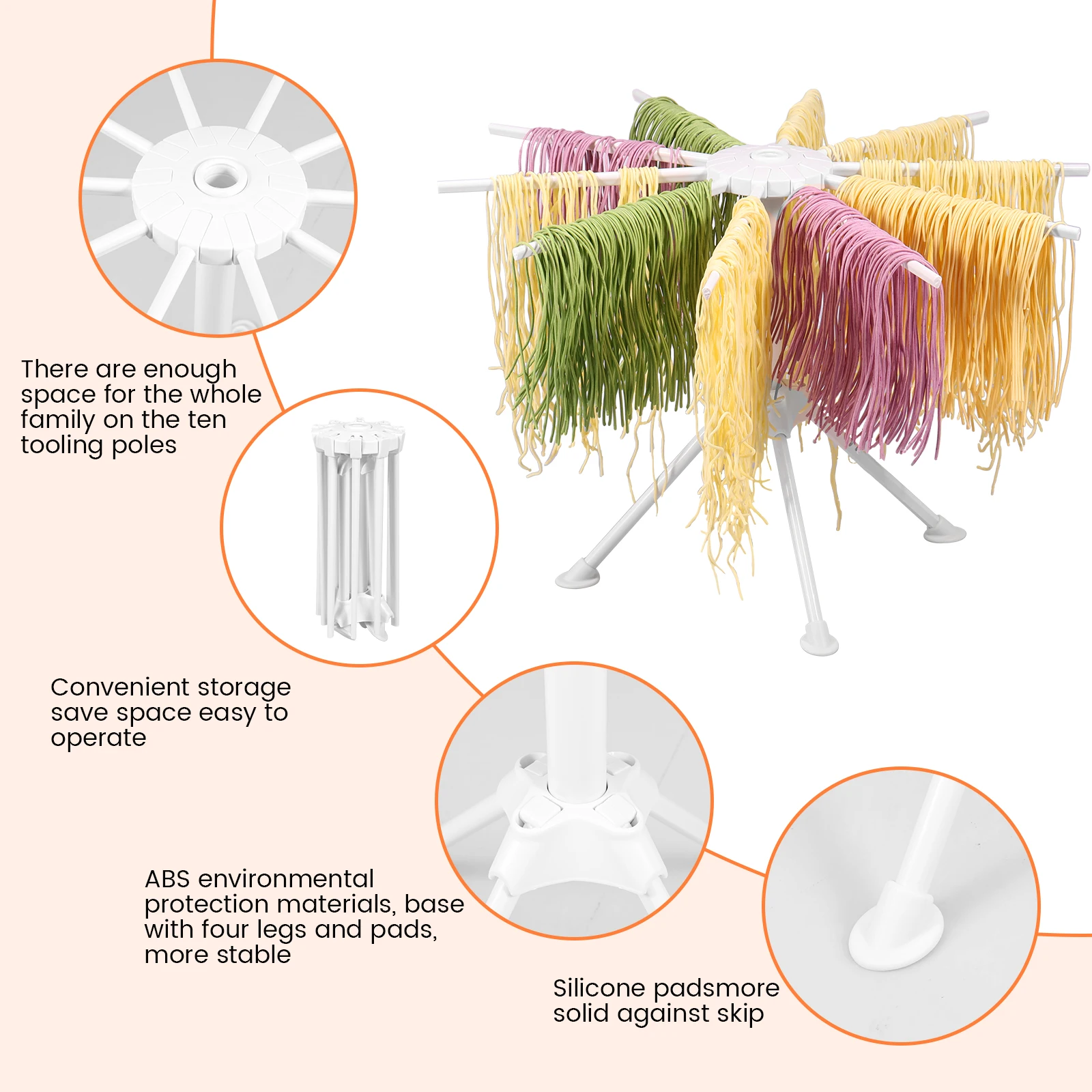 Pasta Drying Rack Foldable With 10 Arms Portable For Home Kitchen