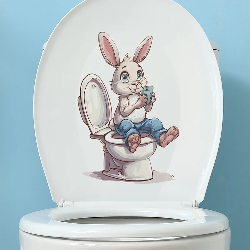 Cartoon Pink Rabbit Toilet Water Tank Toilet Stickers Home Decoration Wall Stickers Self-Adhesive Decor Decals Bathroom 1PC