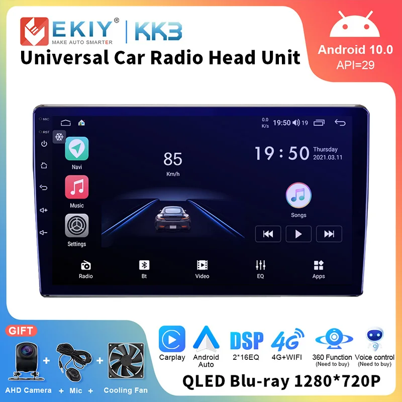 EKIY QLED 1280*720 универсальный автомобильный радиоприемник головное устройство