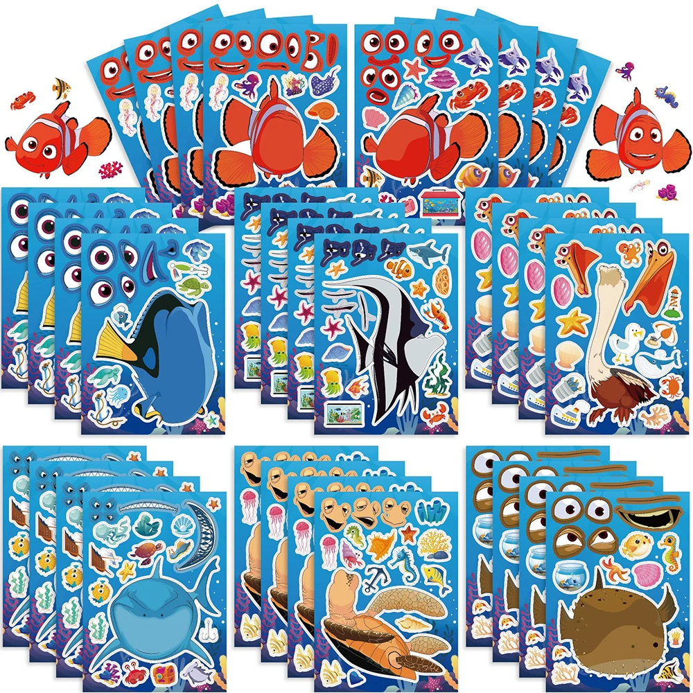 8/16Sheets Disney Finding Nemo Children Puzzle Sticker Funny Games Make-a-Face DIY Assemble Jigsaw Sticker DIY Book Kid Toy Gift