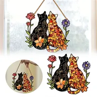 Stained Glass Window Hanging Decor Stained Glass Cat Window Hanging Cat Suncatcher For Hanging Small Christmas Trees Decorations 1