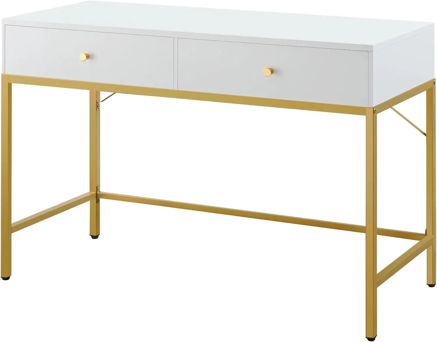 

Vanity Desk with Drawers, 47 inch Computer Desk, Modern Simple Home Office Desks, Makeup Dressing Table - White and Gold