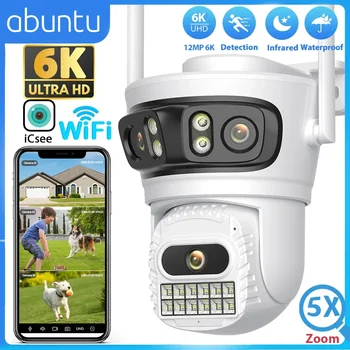 12MP 6K Wifi Camera Three Screens ICsee Surveillance Camera Outdoor Night Vison Ultra Wide View Angle Panoramic Security Camera 1