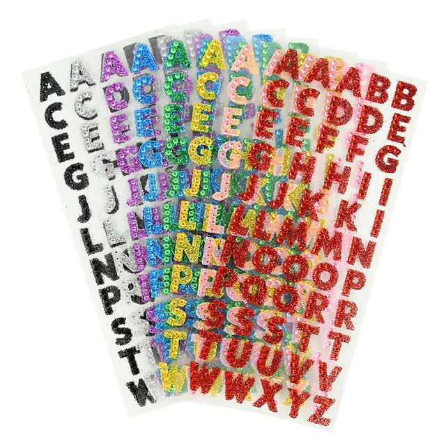 55pcs/sheet DIY A-Z Words Alphabet Letter Sticker Glitter Crystal  Rhinestones Self Adhesive Home Scrapbooking Letter Stickers - AliExpress