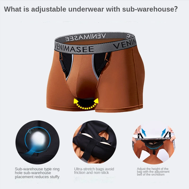 Men's Breathable Underwear Split Open-hole Underwear Function Sexy  Soft Boxer Epididymal Pouch Underwear Pants Extension Time