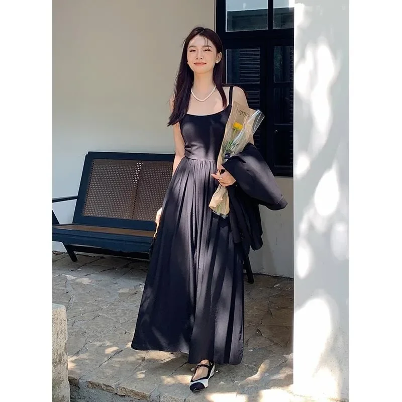 

Women's Summer and Autumn Dress French Retro Slim Fit Slim Black Dress Back Bow Dress Women's Commuter Casual Versatile Clothes