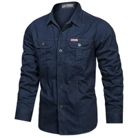 Chemises à manches longues décontractées pour hommes, 2023 coton, chemises militaires de haute qualité, vêtements de marque de mode, chemisier noir, printemps, 100% 2