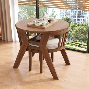 Solid Wood Round Table Balcony Leisure 3-Piece Set 1
