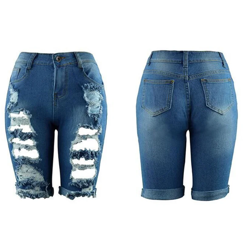 Women Denim Shorts Destroyed Hole Jeans Fashion Summer Casual Pants Short for Women Ripped Femme Pantalones High Waisted Shorts