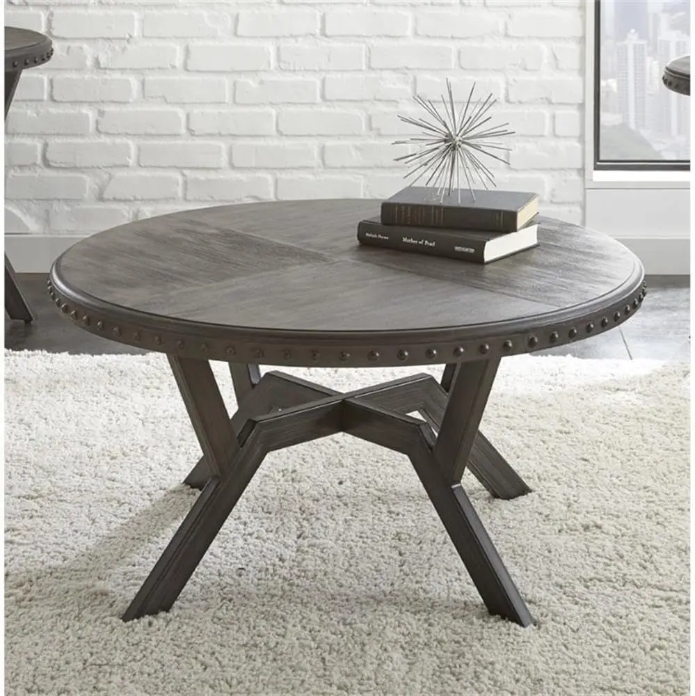 Contemporary Metal Round Coffee Table in Weathered Gray 2