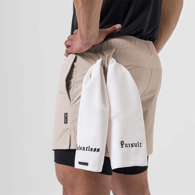 2023 Summer New Fashion Double Layer 2-in-1 Men's Shorts Multi functional Exercise Fitness Pants Zipper Pocket Capris