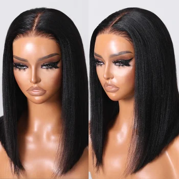 Yaki Straight Bob Wig Pre Cut Pre Bleached 7x5 Lace Closure Glueless Wigs Human Hair Ready To Wear Go