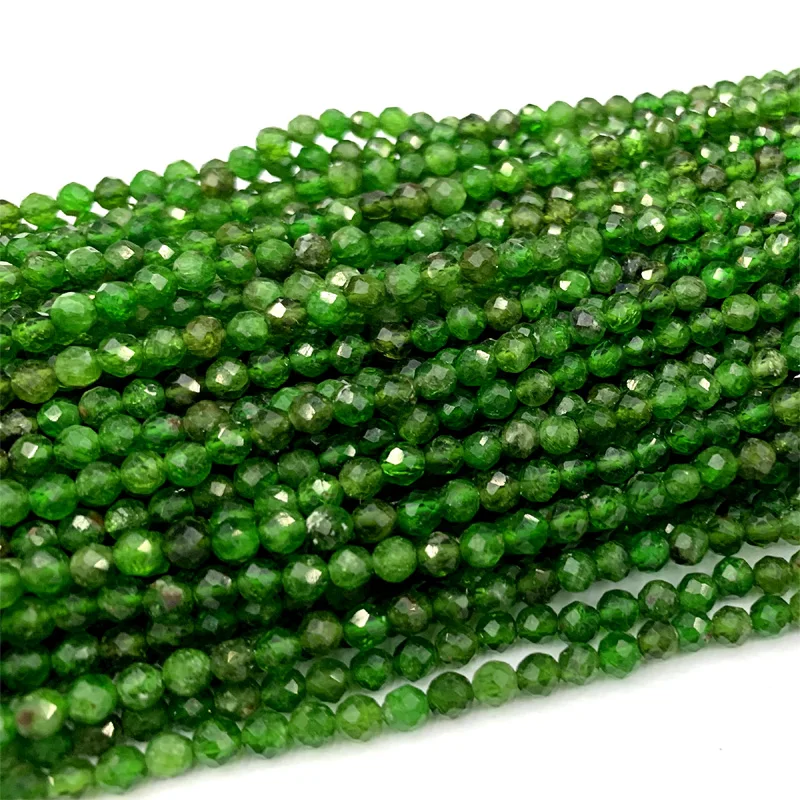 Veemake Natural Diopside Faceted Round Rondelle Edge Cube Coin Disc Beads For Jewelry Making DIY Necklace Bracelets Earrings 5