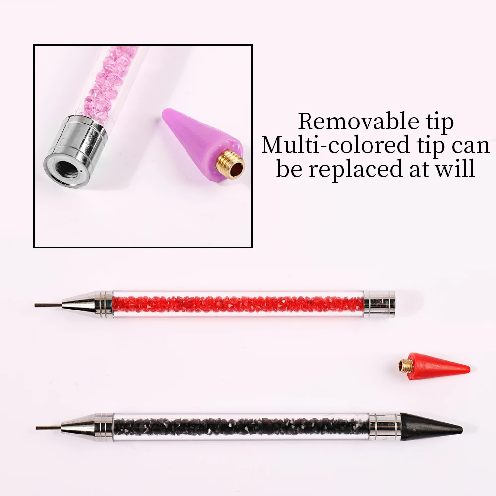 1PC Dual Heads Acrylic Metal Dotting Wax Pen Nail Brush Rhinestones Crystal Picking Nail Studs Dotter DIY Point Drill Nail Tools 3