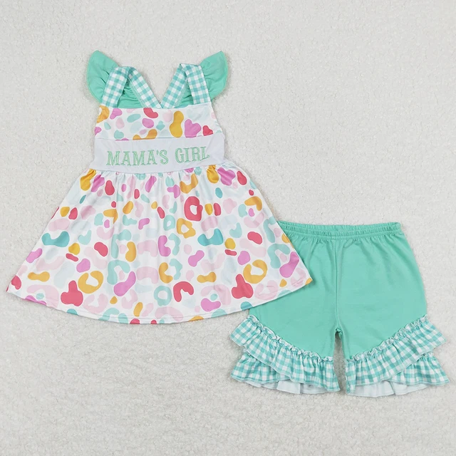 Ropa de verano para niñas, trajes de Boutique para mamá, niño, papá, niña, bordado, ropa para Hermanos, conjuntos de pantalones cortos para niñas, venta al por mayor - Imagen 3