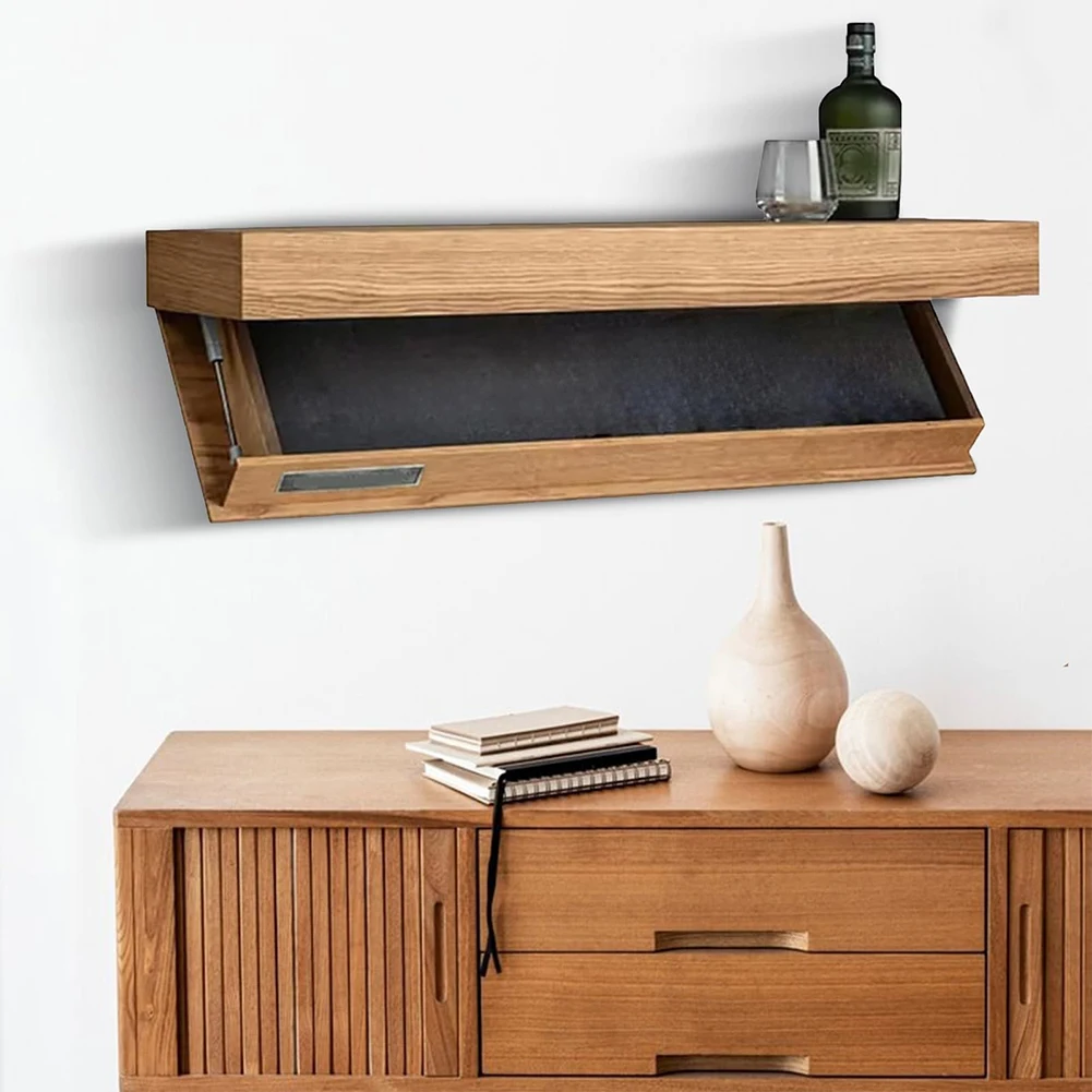 Wood Floating Wall Shelves Magic Flap Concealed  Shelf With Secret Compartment Wall-mounted Storage Wood Furniture Storage Box