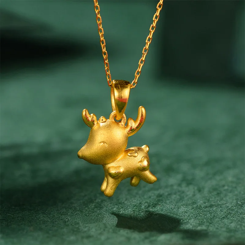 

Simple 18K Gold Color Elk Pendant Necklace Chain Fine Jewelry Clavicle Necklaces for Women Bride Christmas Birthday Gifts